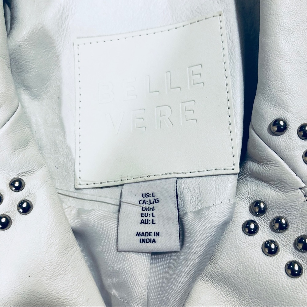 BELLE VERE white leather silver studded mot jacket - Picture 5 of 8